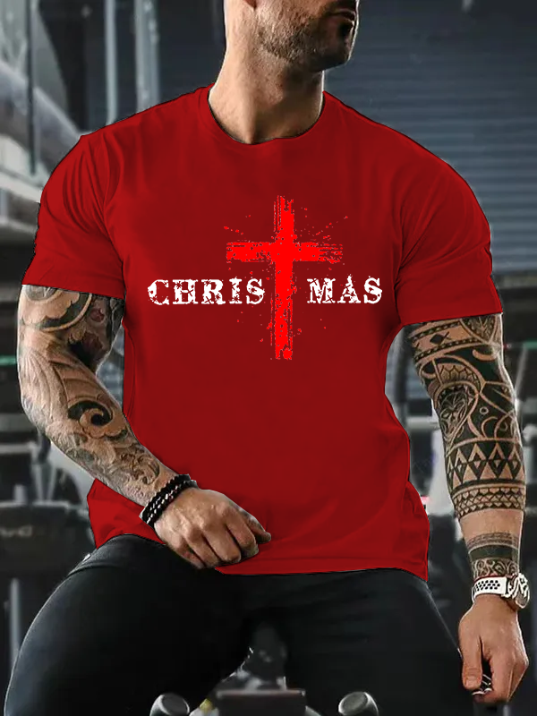 Christmas Cross Jesus God Christian Cotton T-Shirt