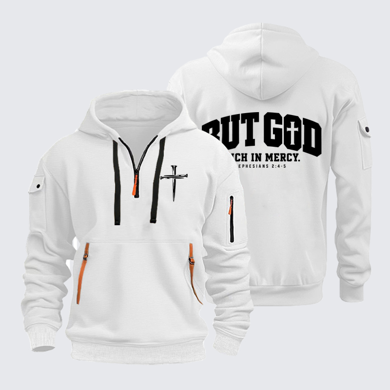 Zipper Hoodies - But God Rich in Mercy – Ephesians 2:4-5 - White (front and back)
