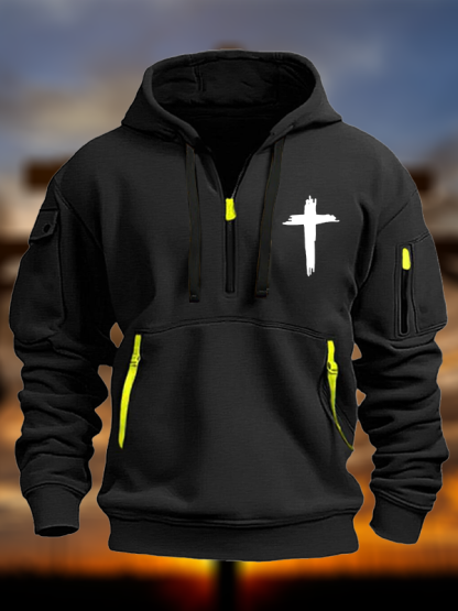 Cross Printed Zipper Hoodies