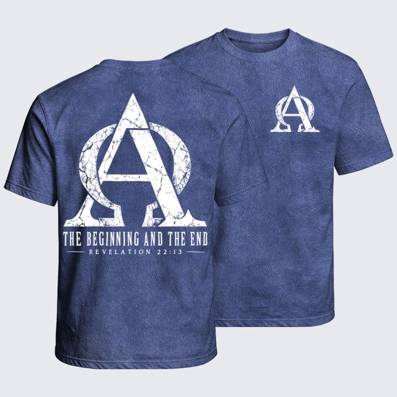 Washed T-Shirt - Alpha & Omega – The Beginning and the End - Royal Blue (front and back)