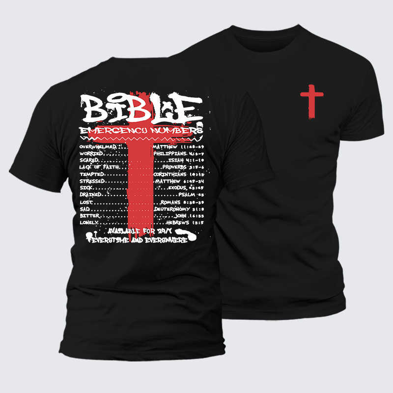 Bible Emergency Numbers Jesus God Christian Premium Mercerized Cotton Tee