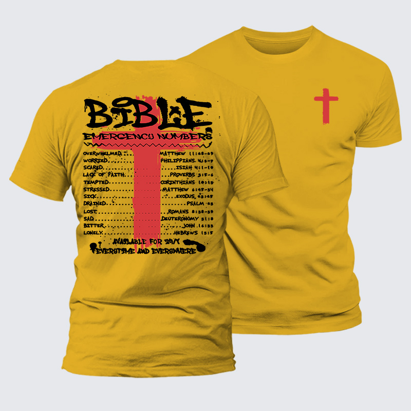 Bible Emergency Numbers Jesus God Christian Premium Mercerized Cotton Tee