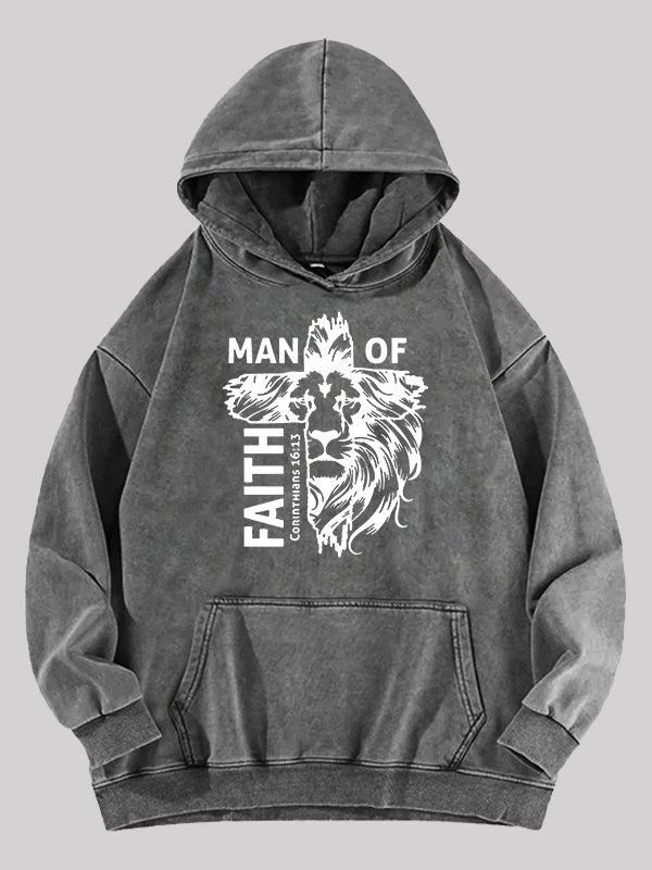 Man Of Faith Jesus God Christian Washed Hoodie