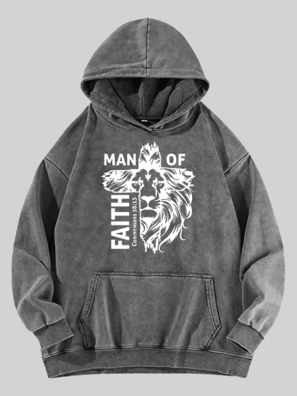 Man Of Faith Jesus God Christian Washed Hoodie