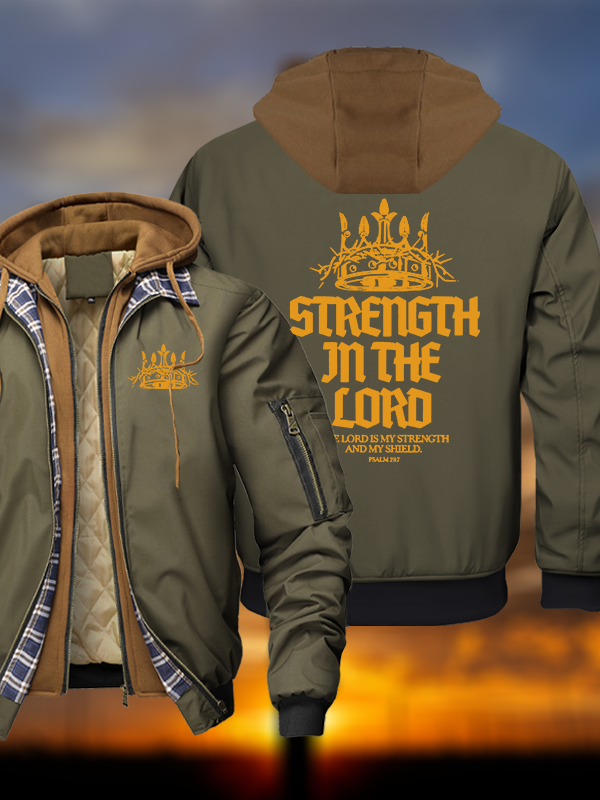 Strength In The Lord Warm Hooded Bomber Jacket