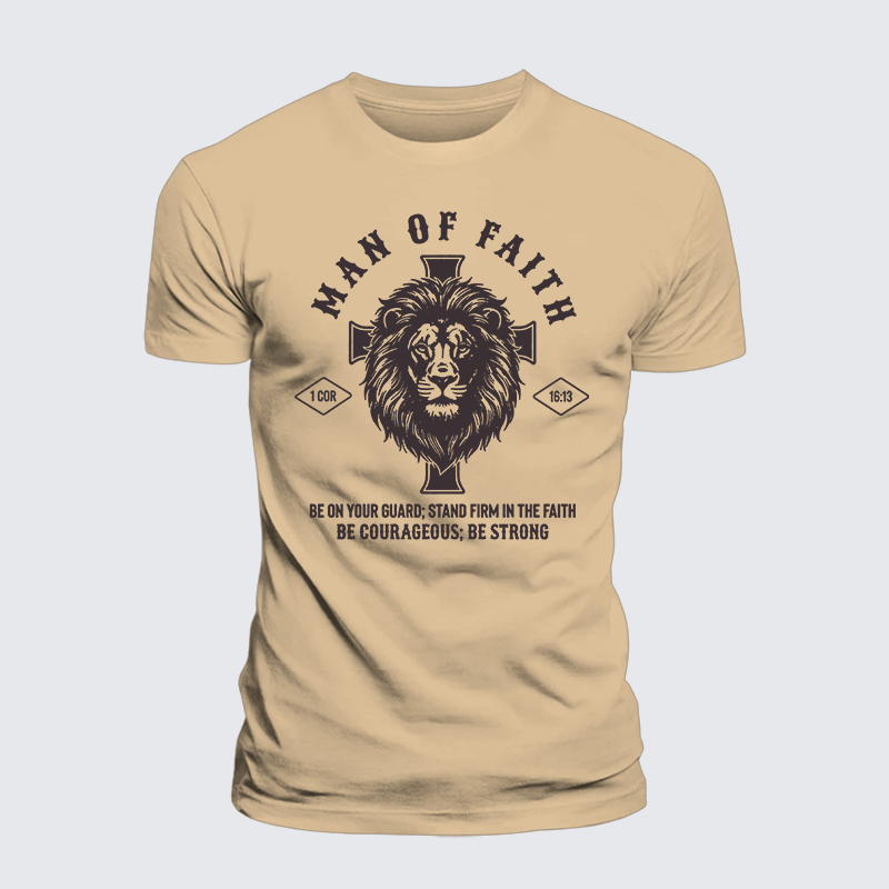 Man Of Faith Jesus God Christian Premium Mercerized Cotton Tee