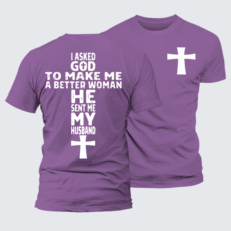God Sent Me My husband Jesus God Christian Premium Mercerized Cotton Tee
