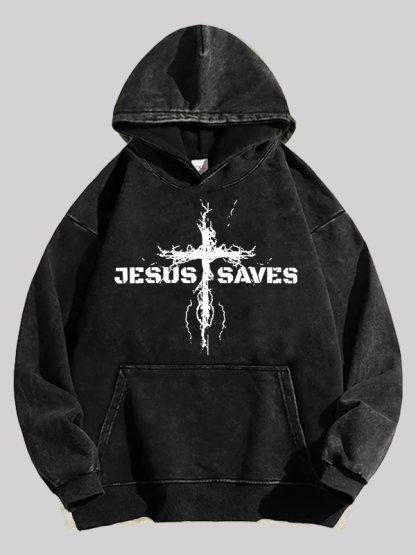 Jesus Saves Jesus God Christian Washed Hoodie