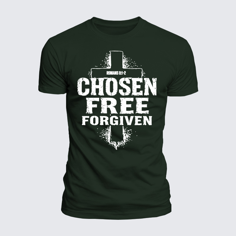 Chosen Free Forgiven Romans 8:1-2 Jesus God Christian  – Luxe Mercerized Interlock Cotton Tee