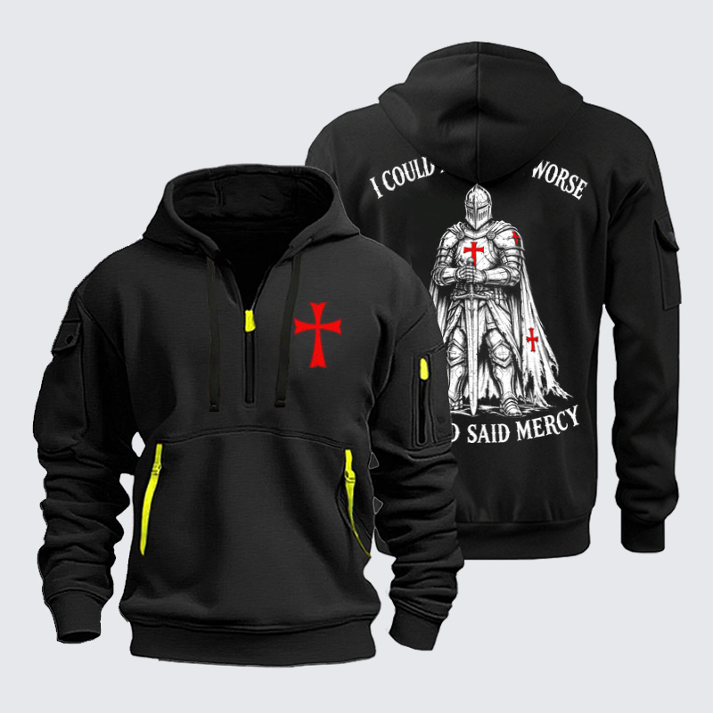 Zipper Hoodies - Templar Christian Shirt - Black (front and back)