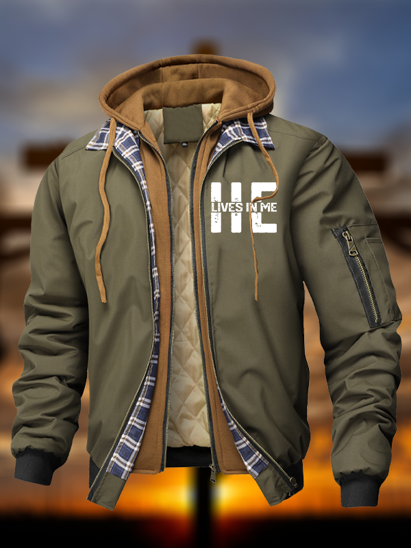 He Lives In Me Warm Hooded Bomber Jacket