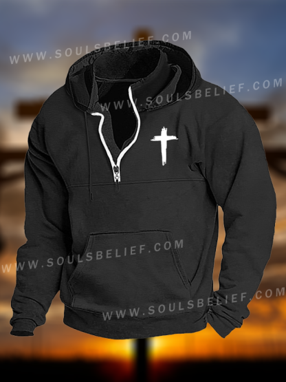 Cross Printed Christian Pocket Zipper Hoodies