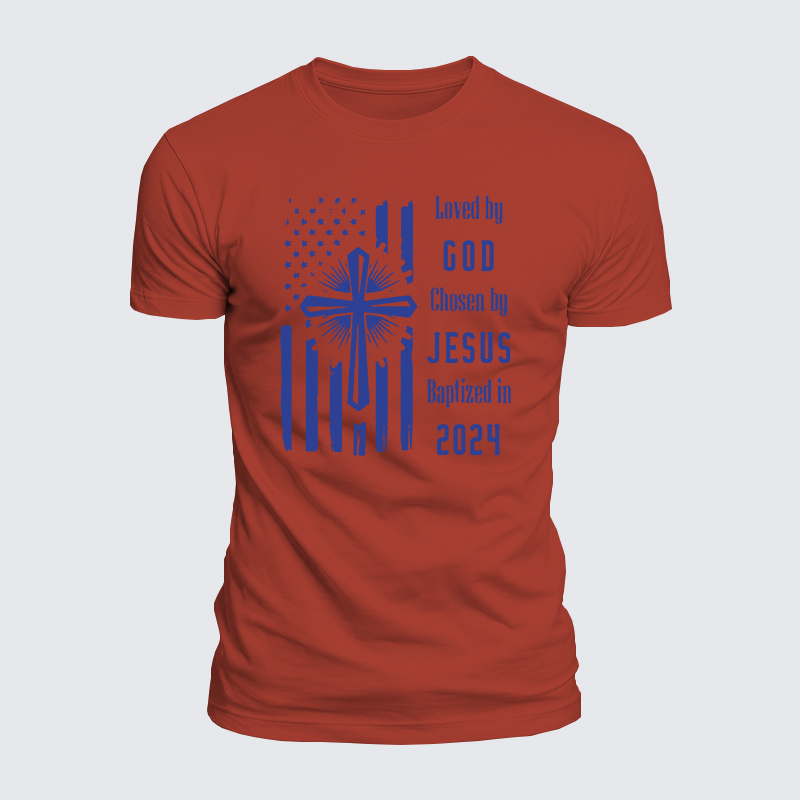 Loved By God Chosen By Jesus Baptized Jesus God Christian  – Luxe Mercerized Interlock Cotton Tee