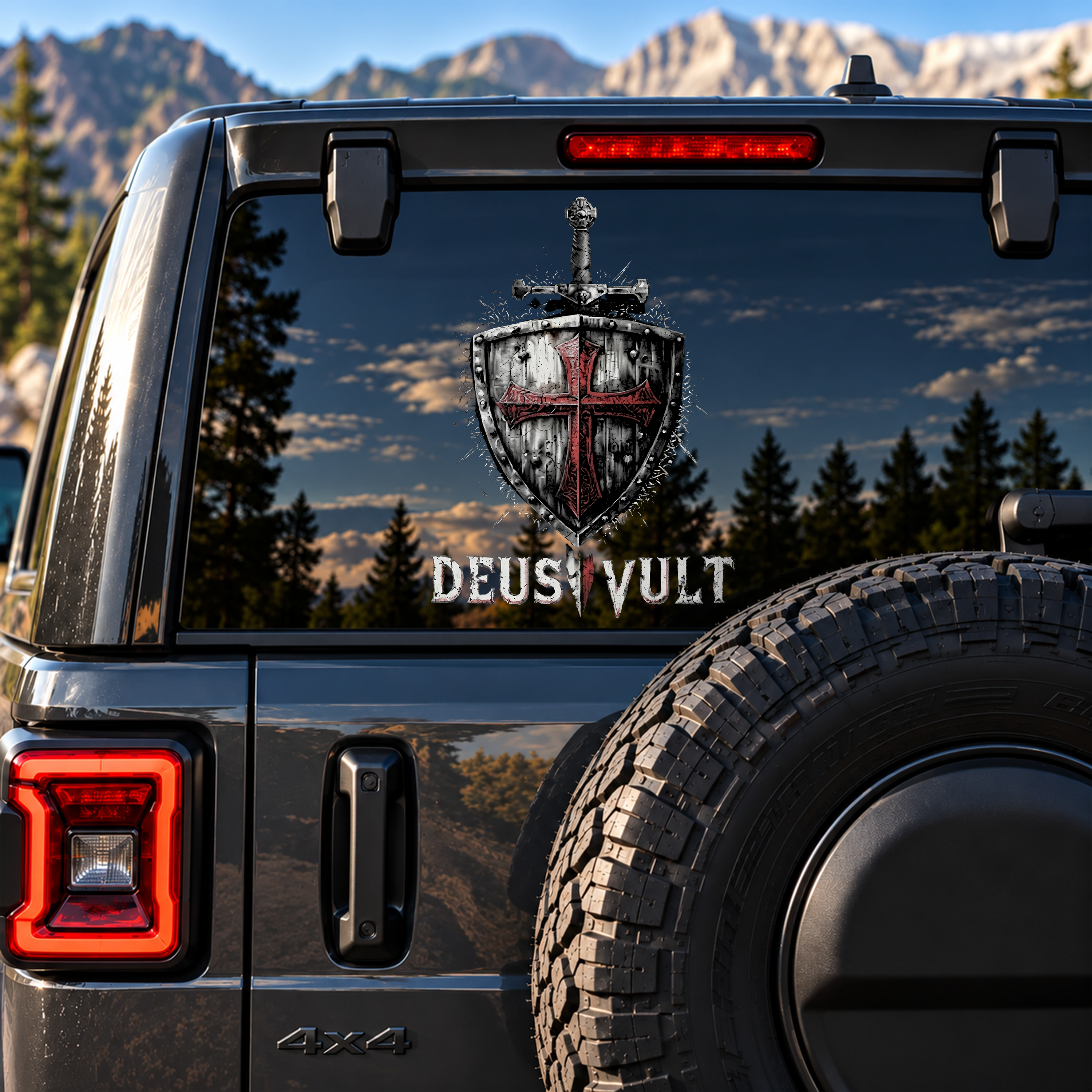 Car & Truck Vinyl Decals    - Deus Vult Crusader Shield Templar Cross   