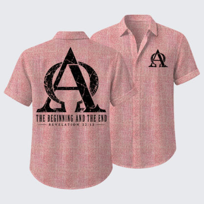 Short Sleeve Casual Shirt - Alpha & Omega – The Beginning and the End - Pink (front and back)