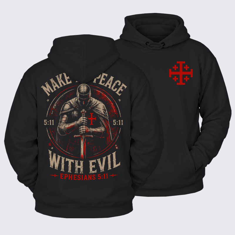 Plush Fleece-Lined Hoodie - Make No Peace with Evil Knight Templar Jerusalem Cross