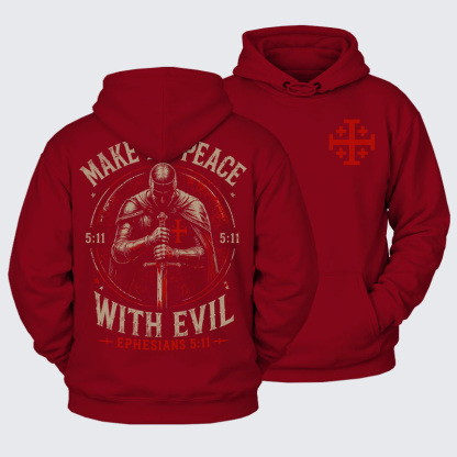 Plush Fleece-Lined Hoodie - Make No Peace with Evil Knight Templar Jerusalem Cross