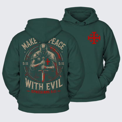 Plush Fleece-Lined Hoodie - Make No Peace with Evil Knight Templar Jerusalem Cross