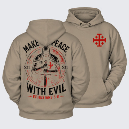 Plush Fleece-Lined Hoodie - Make No Peace with Evil Knight Templar Jerusalem Cross
