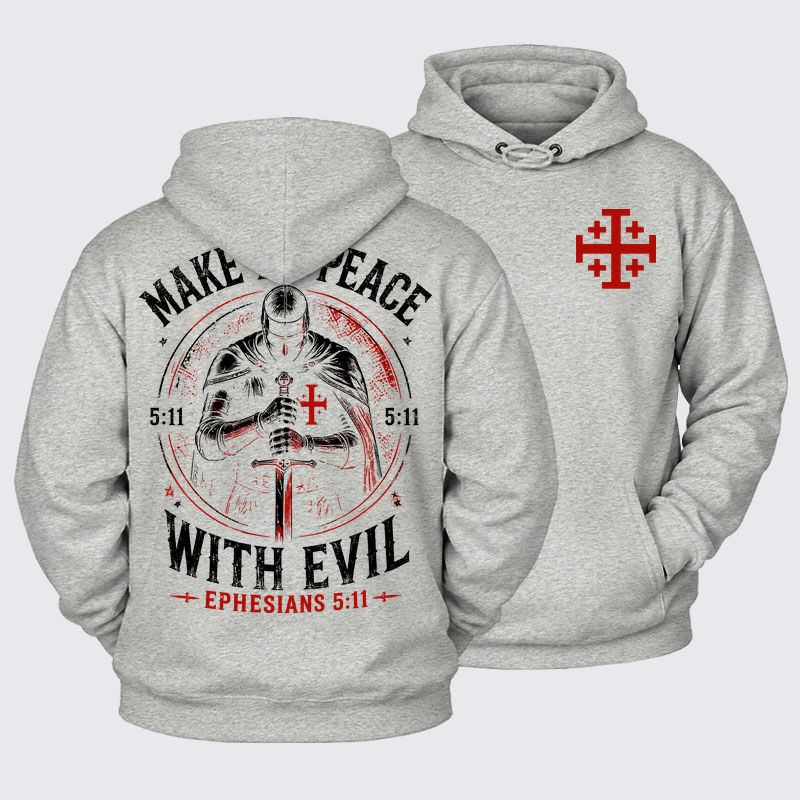 Plush Fleece-Lined Hoodie - Make No Peace with Evil Knight Templar Jerusalem Cross
