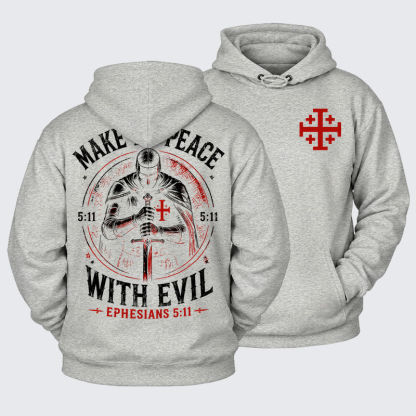 Plush Fleece-Lined Hoodie - Make No Peace with Evil Knight Templar Jerusalem Cross