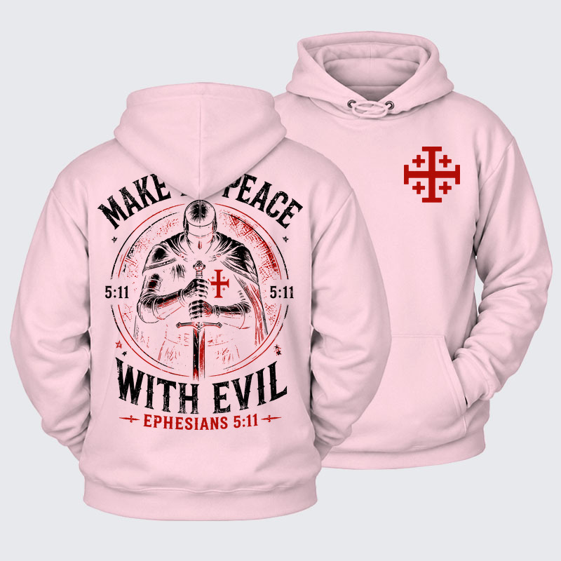 Plush Fleece-Lined Hoodie - Make No Peace with Evil Knight Templar Jerusalem Cross