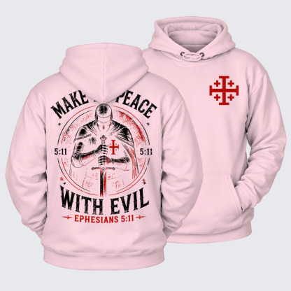 Plush Fleece-Lined Hoodie - Make No Peace with Evil Knight Templar Jerusalem Cross