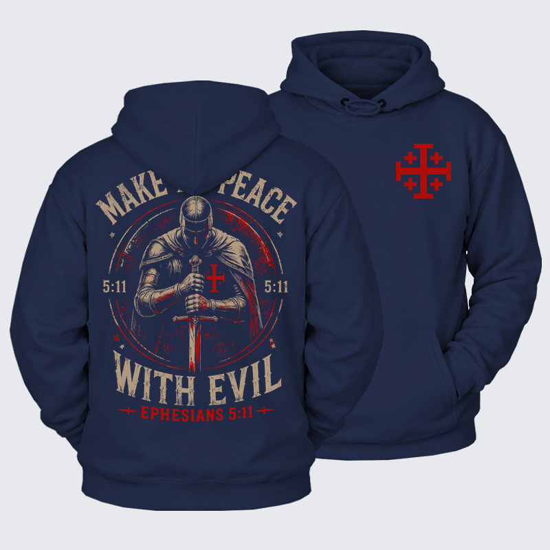 Plush Fleece-Lined Hoodie - Make No Peace with Evil Knight Templar Jerusalem Cross