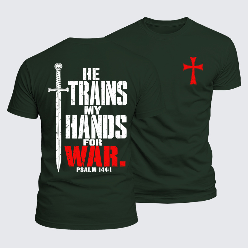 Luxe Mercerized Cotton Tee -He Trains My Hands for War – Psalm 144:1 Christian Warrior