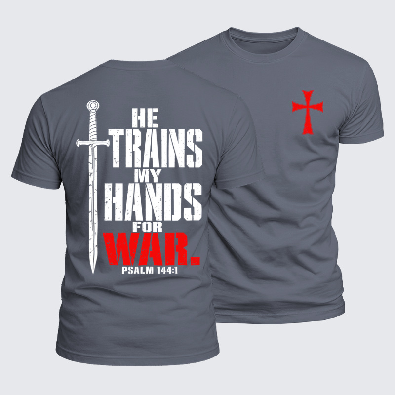 Luxe Mercerized Cotton Tee -He Trains My Hands for War – Psalm 144:1 Christian Warrior