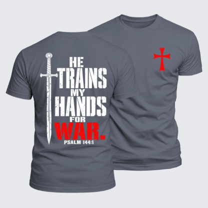 Luxe Mercerized Cotton Tee -He Trains My Hands for War – Psalm 144:1 Christian Warrior
