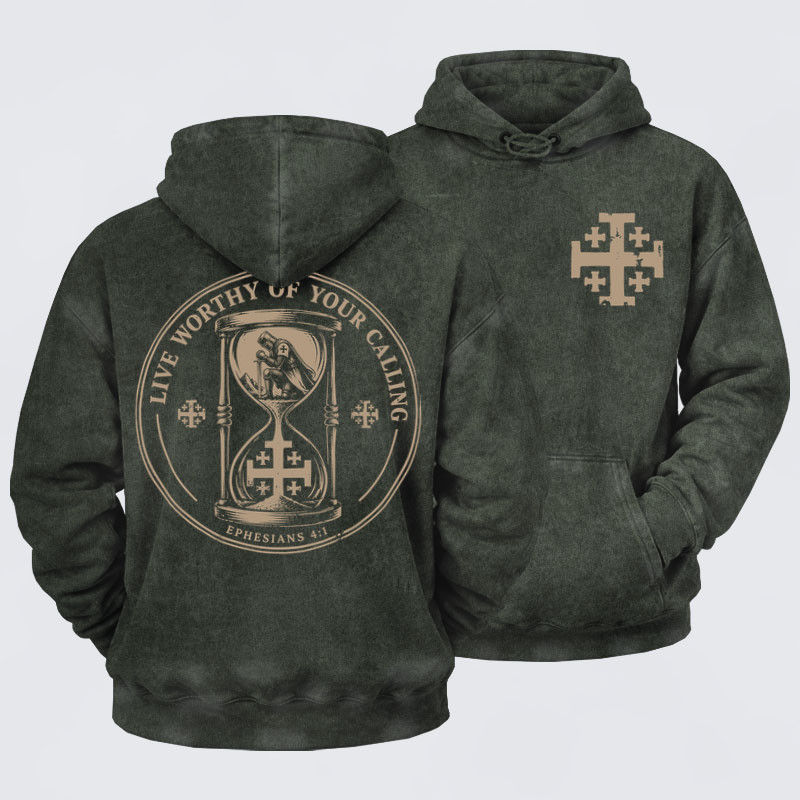 Washed Hoodie -  Deus Vult Knight Templar American Flag Crusader-soulsbelief