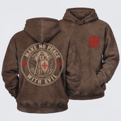 Washed Hoodie- Make No Peace with Evil Knight Templar Jerusalem Cross
