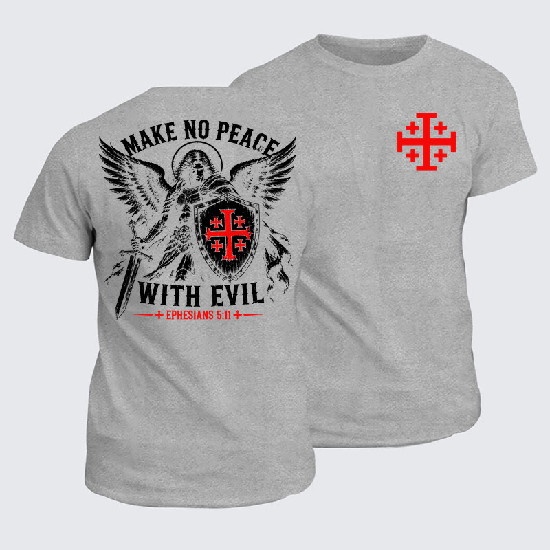 Classic Cotton Tee - Make No Peace with Evil Knight Templar Jerusalem Cross