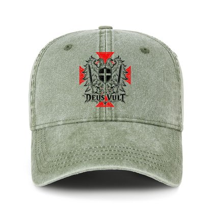Heritage Washed Cap -Deus Vult – Medieval Christian Double-Headed Eagle