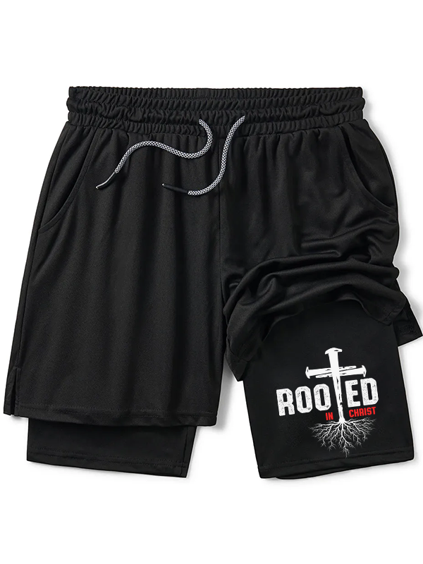 Rooted In Christ Cross Christian Performance Shorts