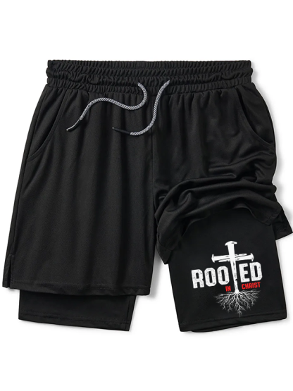 Rooted In Christ Cross Christian Performance Shorts