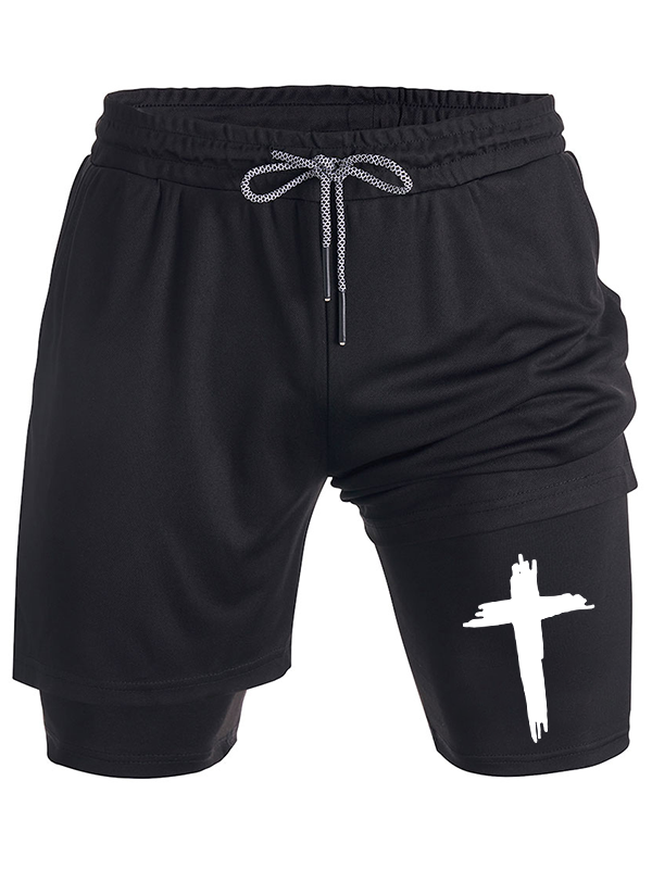 Cross Printed Christian Performance Shorts