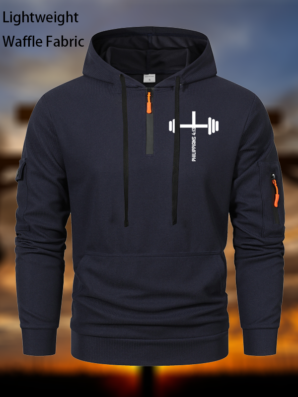 Christian Fitness Philippians 4:13 Waffle Fabric Zipper Hoodies