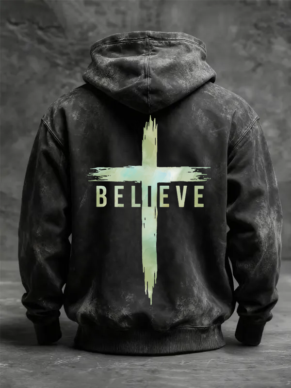 Believe Jesus God Christian Washed Hoodie