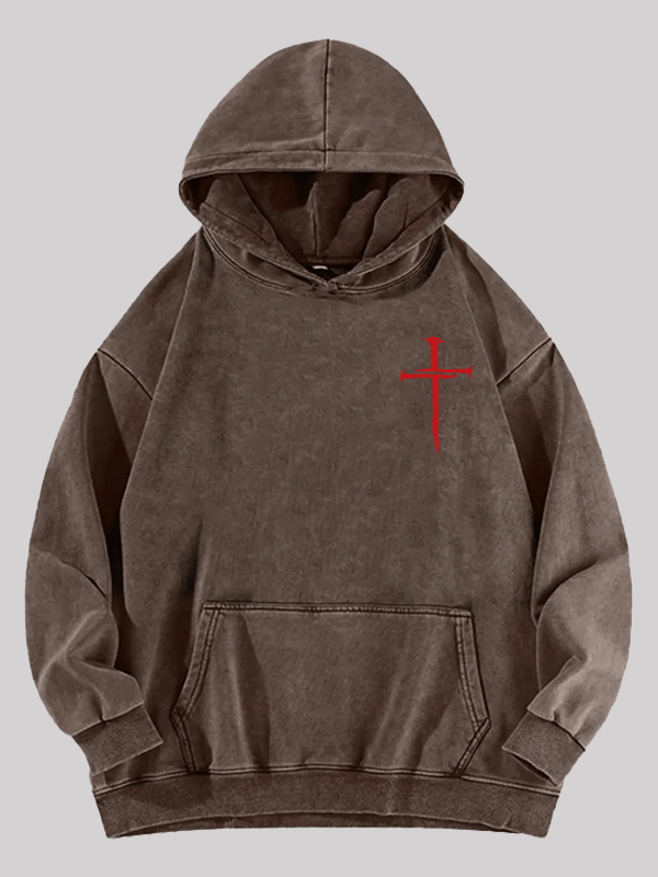 Red Cross Jesus God Christian Washed Hoodie
