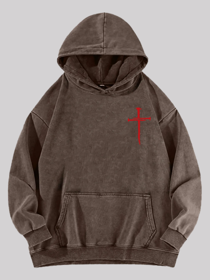 Red Cross Jesus God Christian Washed Hoodie