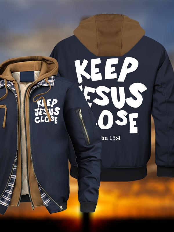Keep Jesus Close Warm Hooded Bomber Jacket