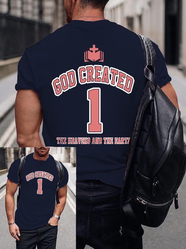 God Created The Heavens And Earth Christian Cotton T-Shirt