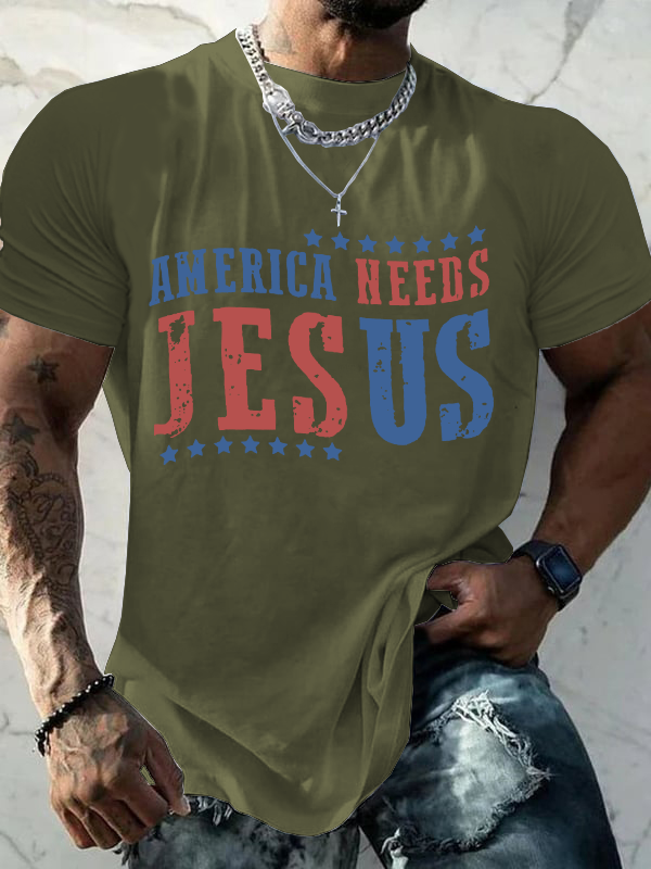 America Needs Jesus Christian Cotton T-Shirt