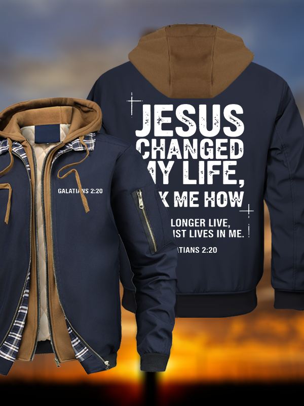 Jesus Changed My Life Warm Hooded Bomber Jacket