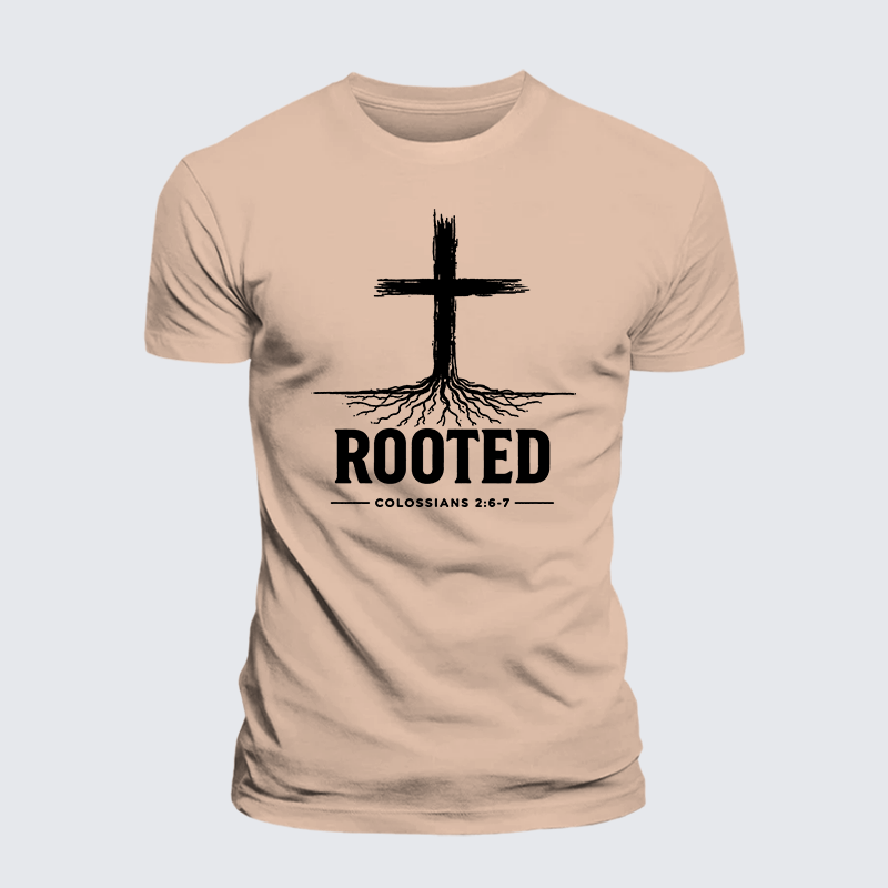 Rooted Col 2: 6-7 Jesus God Christian Premium Mercerized Cotton Tee