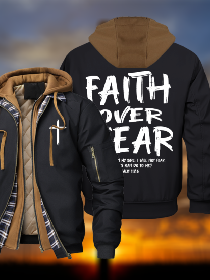 Faith Over Fear Warm Hooded Bomber Jacket