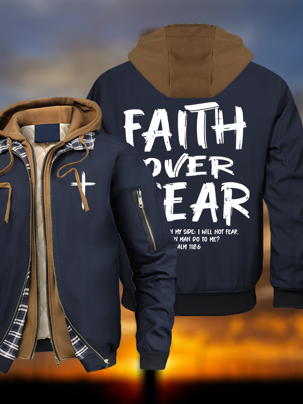 Faith Over Fear Warm Hooded Bomber Jacket