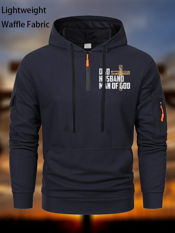 Dad, Husband, Man Of God Waffle Fabric Zipper Hoodies